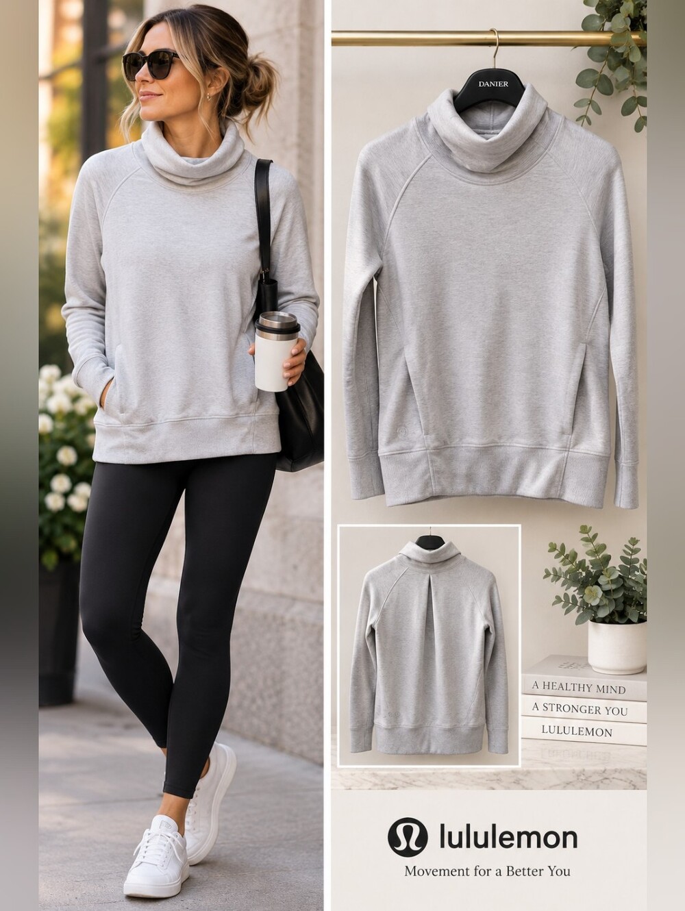 Lululemon High Lines Pullover Cowl Neck Gray Size 4